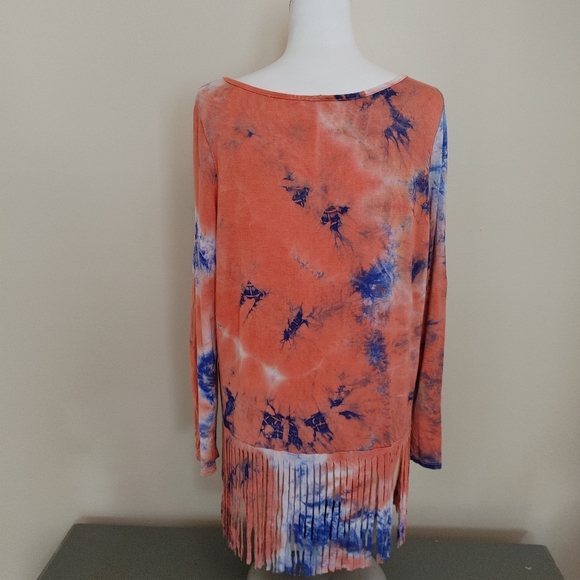Entro Tie Dye Fringe Short Sleeve Shirt Medium - Picture 5 of 8